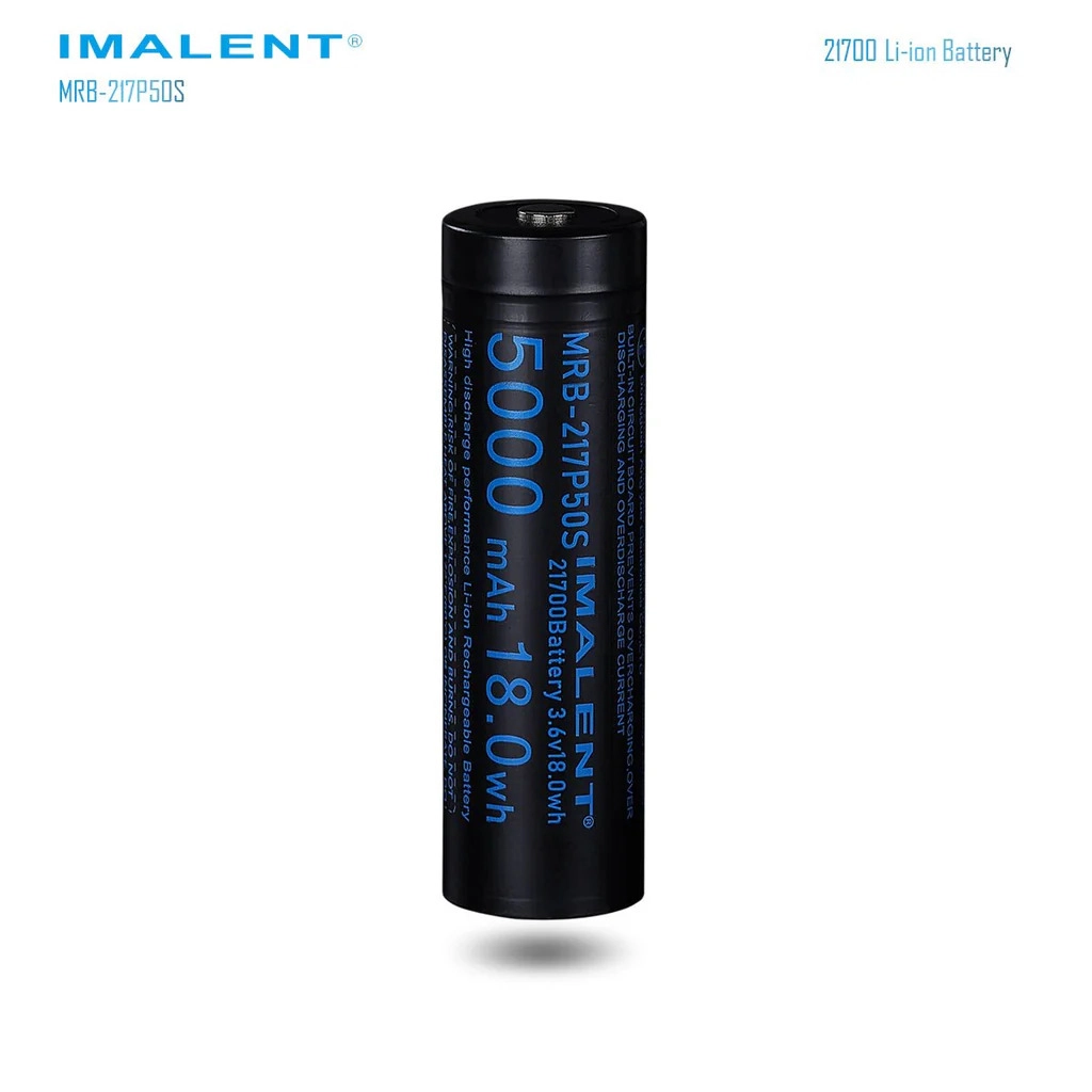 باتری لیتیوم یون IMALENT MRB-217P50S، باتری 21700، باتری چراغ‌قوه، باتری با ظرفیت بالا، باتری با جریان تخلیه بالا، باتری IMALENT، باتری مقاوم در برابر آب، باتری با طول عمر بالا، باتری شارژ سریع