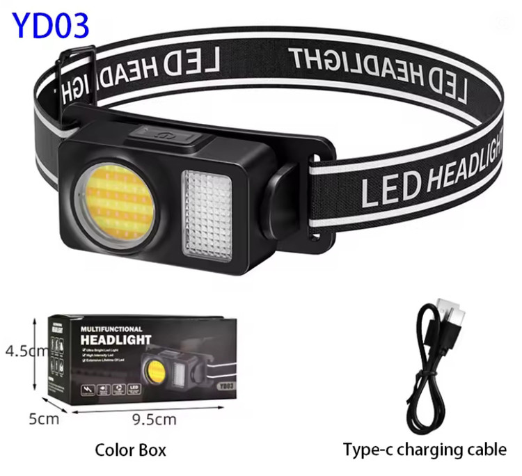 YD03 High Power LED Headlamp Super Bright COB Headlight USB Rechargeable Strong Light Head Flashlight Portable Lamp Camping Fishing