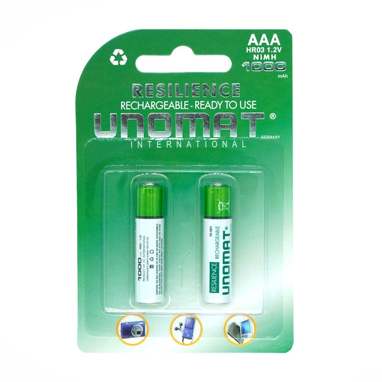 مشخصات و خرید باتری نیم قلمی شارژی 1000 میلیآمپر یونومات Unomat بسته 2 عددی