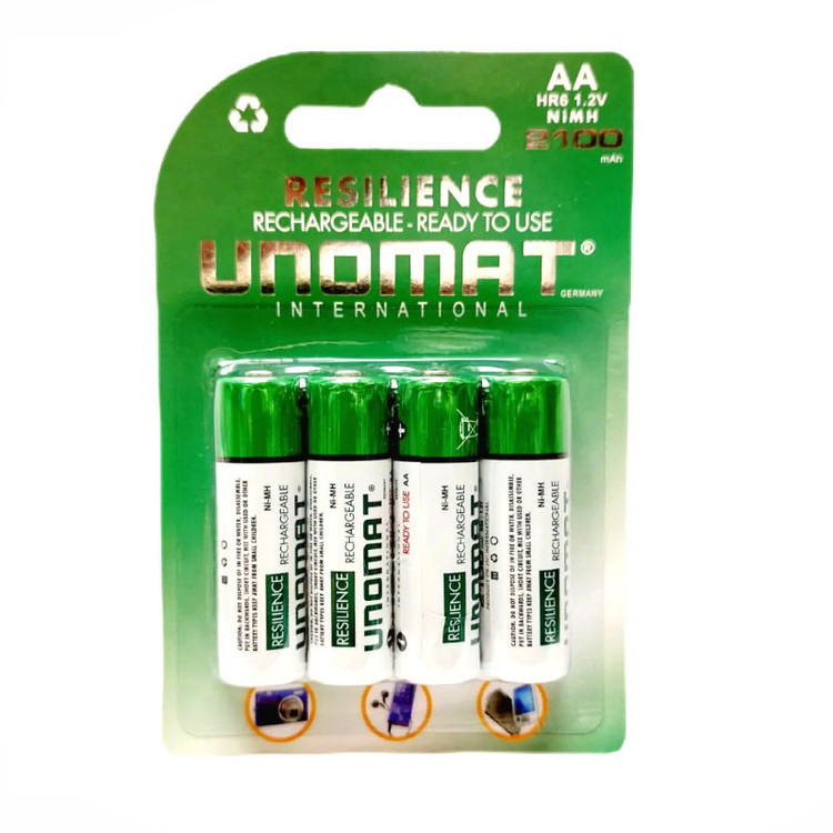 قیمت و مشخصات باتری قلمی شارژی یونومات 2100 میلیآمپر 4 عددی